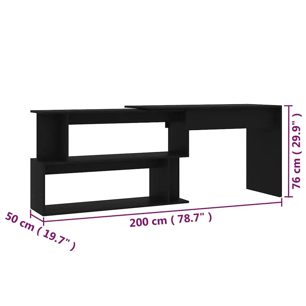 Corner Desk 200 x 50 x 76 cm Rotatable Black Office Workstation with Storage