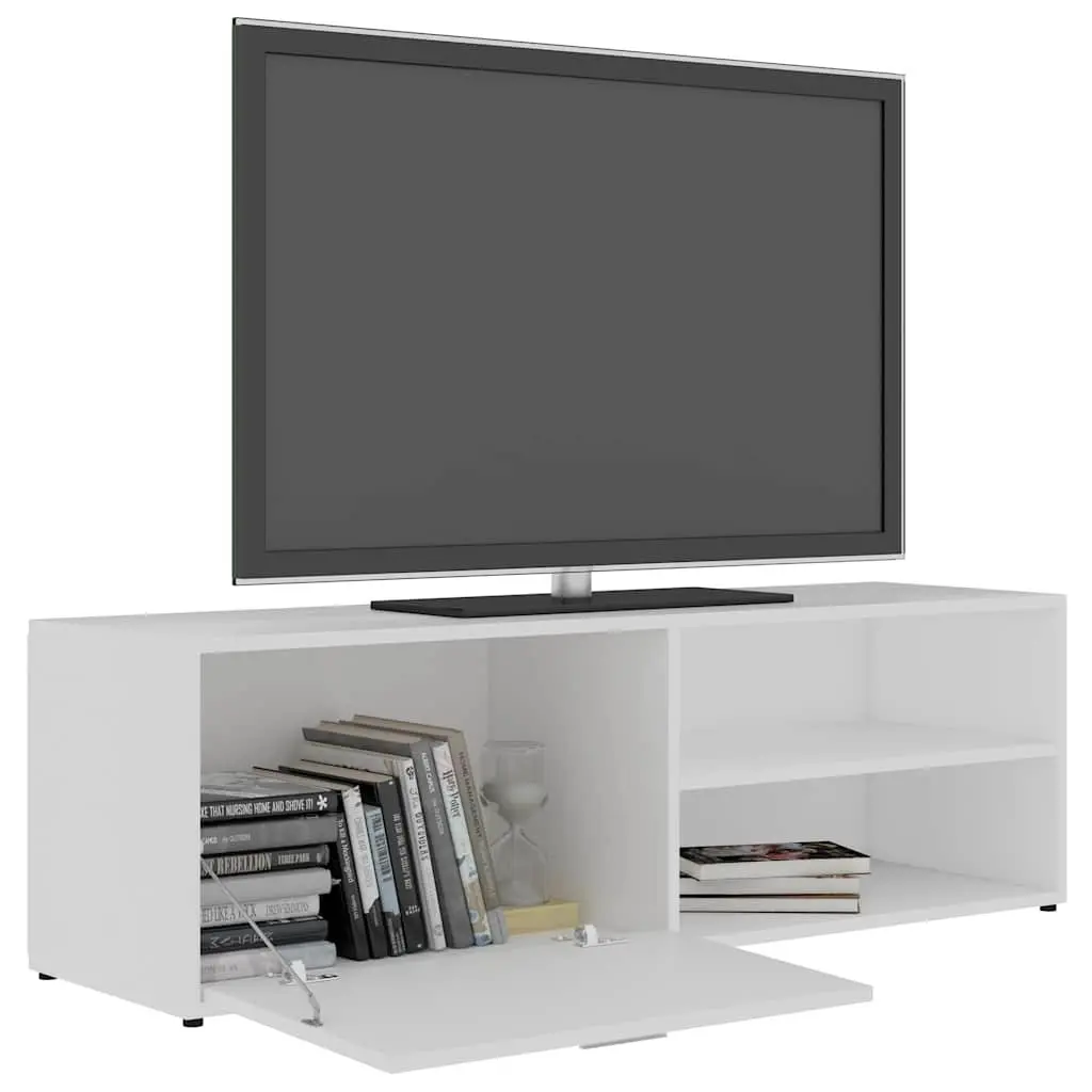 TV Cabinet White Engineered Wood Media Storage Unit Spacious Compartments