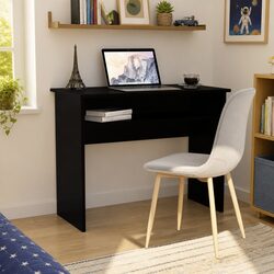 Black Desk 90cm Computer Study Office Furniture Engineered Wood Storage Shelf