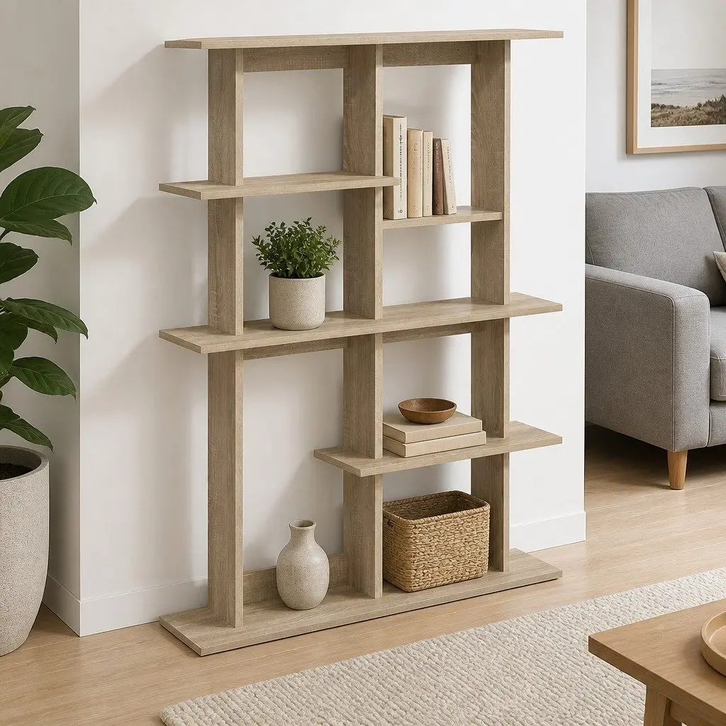Vertical Storage Organizer Engineered Wood Wall Shelf Unit Brown