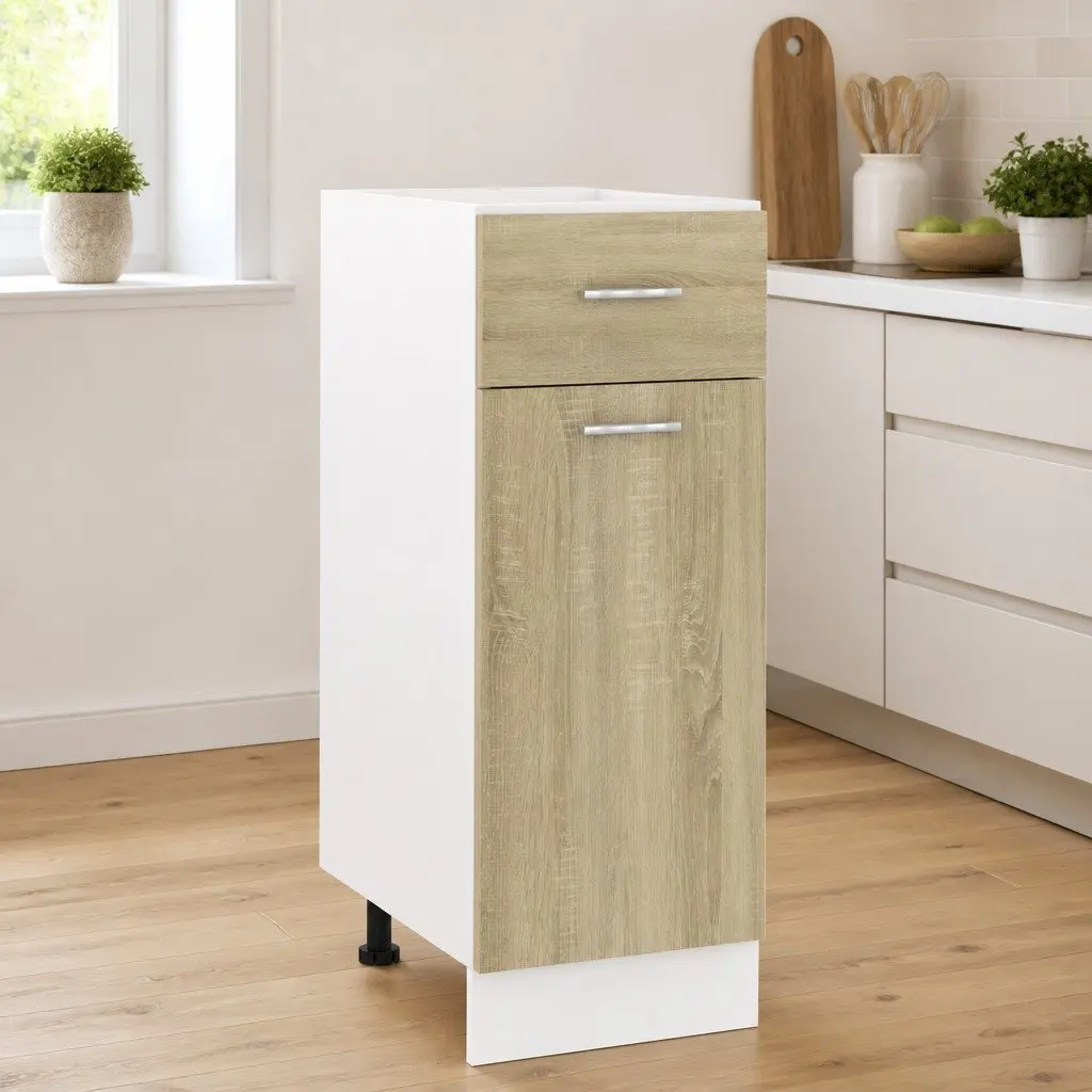 Drawer Bottom Cabinet 30W x 46D x 81.5H cm Brown Engineered Wood with Shelves and Drawer for Kitchen Storage
