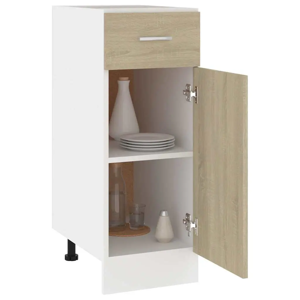 Drawer Bottom Cabinet 30W x 46D x 81.5H cm Brown Engineered Wood with Shelves and Drawer for Kitchen Storage