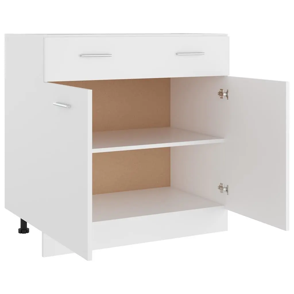 Kitchen Cabinet 80x46x81.5cm Modern Engineered White Storage Unit with Pull-Out Section and Adjustable Shelves