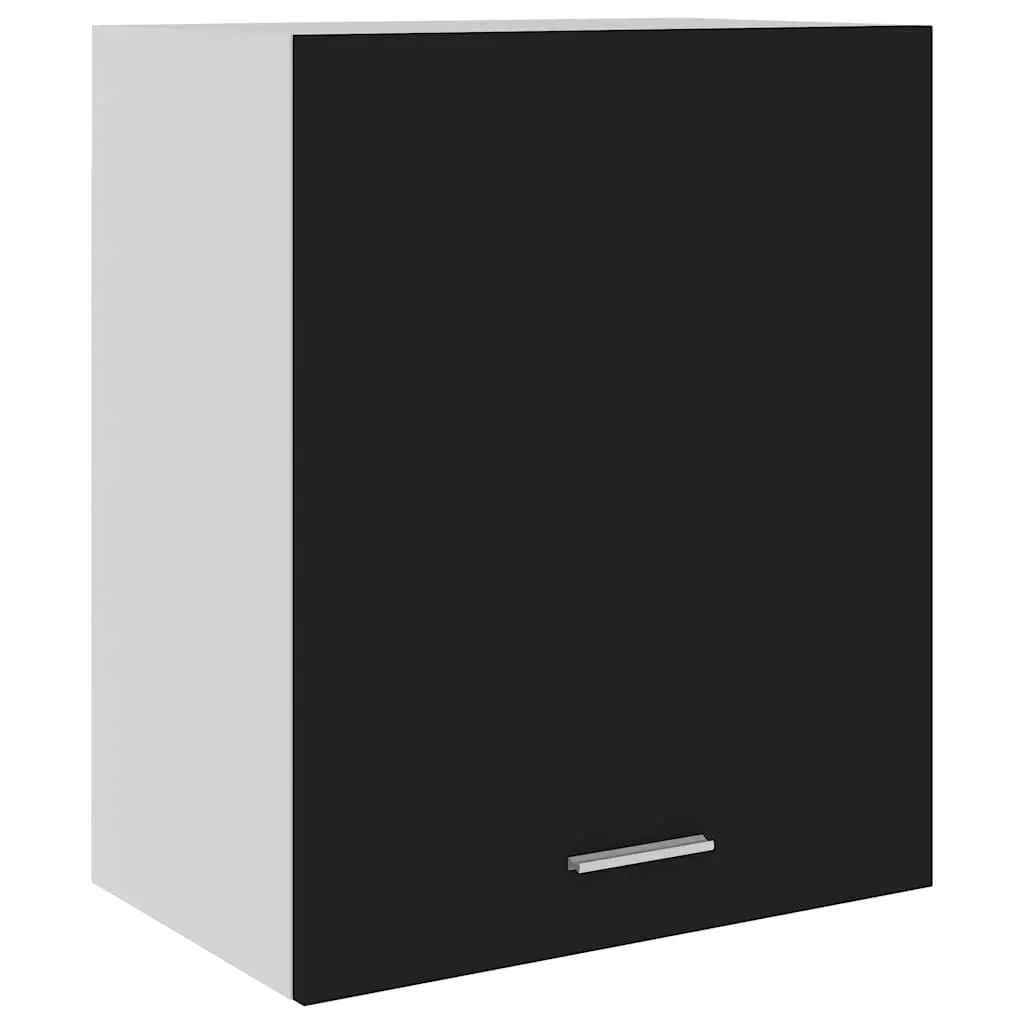 Wall Mount Storage Cabinet Black Engineered Wood 50W x 31D x 60H cm Two Shelves One Door