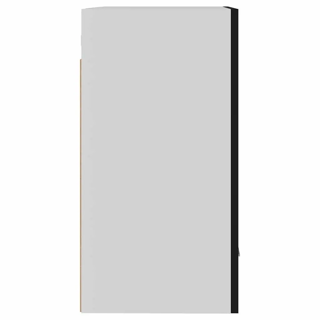 Wall Mount Storage Cabinet Black Engineered Wood 50W x 31D x 60H cm Two Shelves One Door
