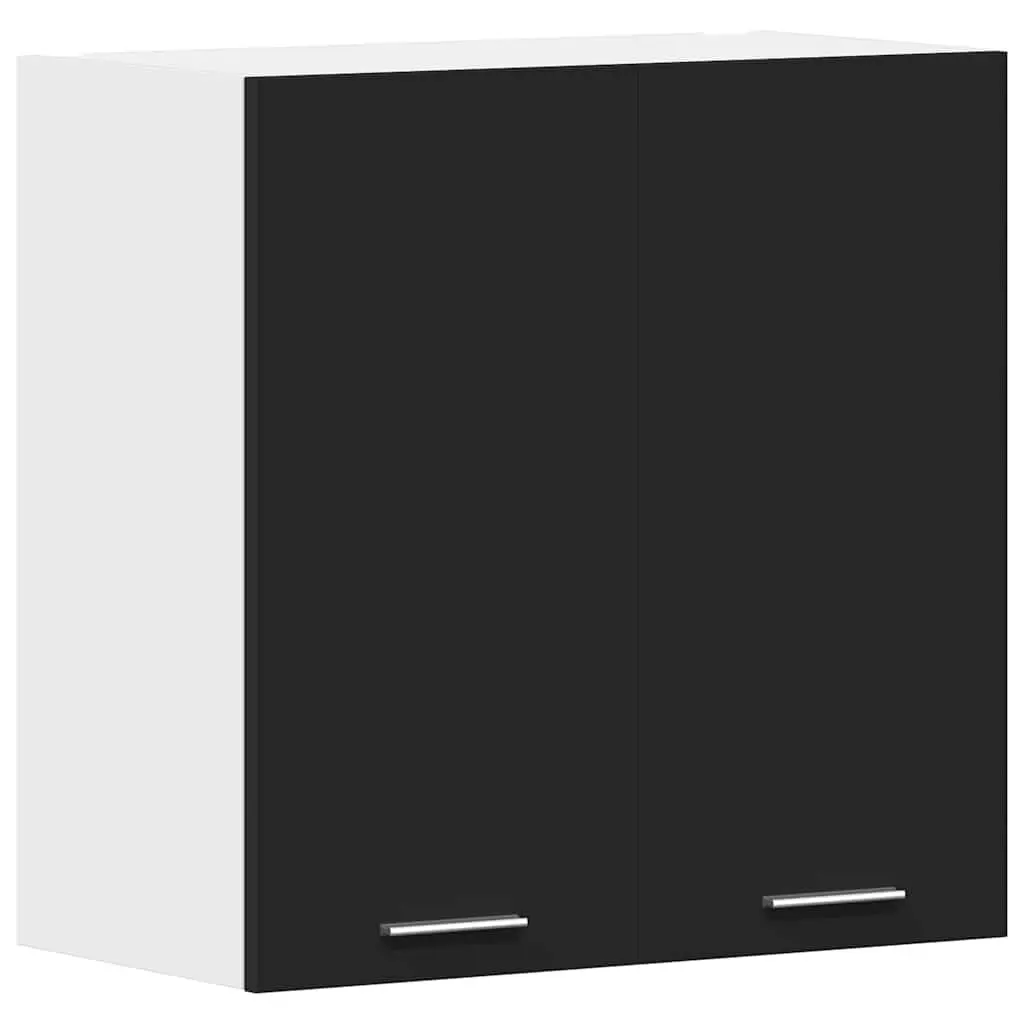 Hanging Kitchen Cabinet Black Engineered Wood Two Doors with Interior Shelves
