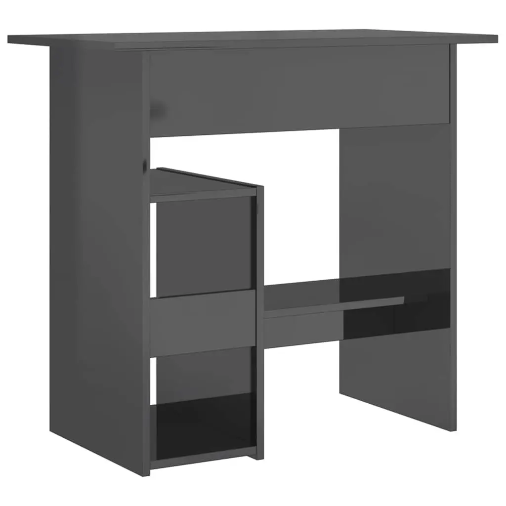 Office Desk Grey High Gloss Computer Workstation with Keyboard Tray