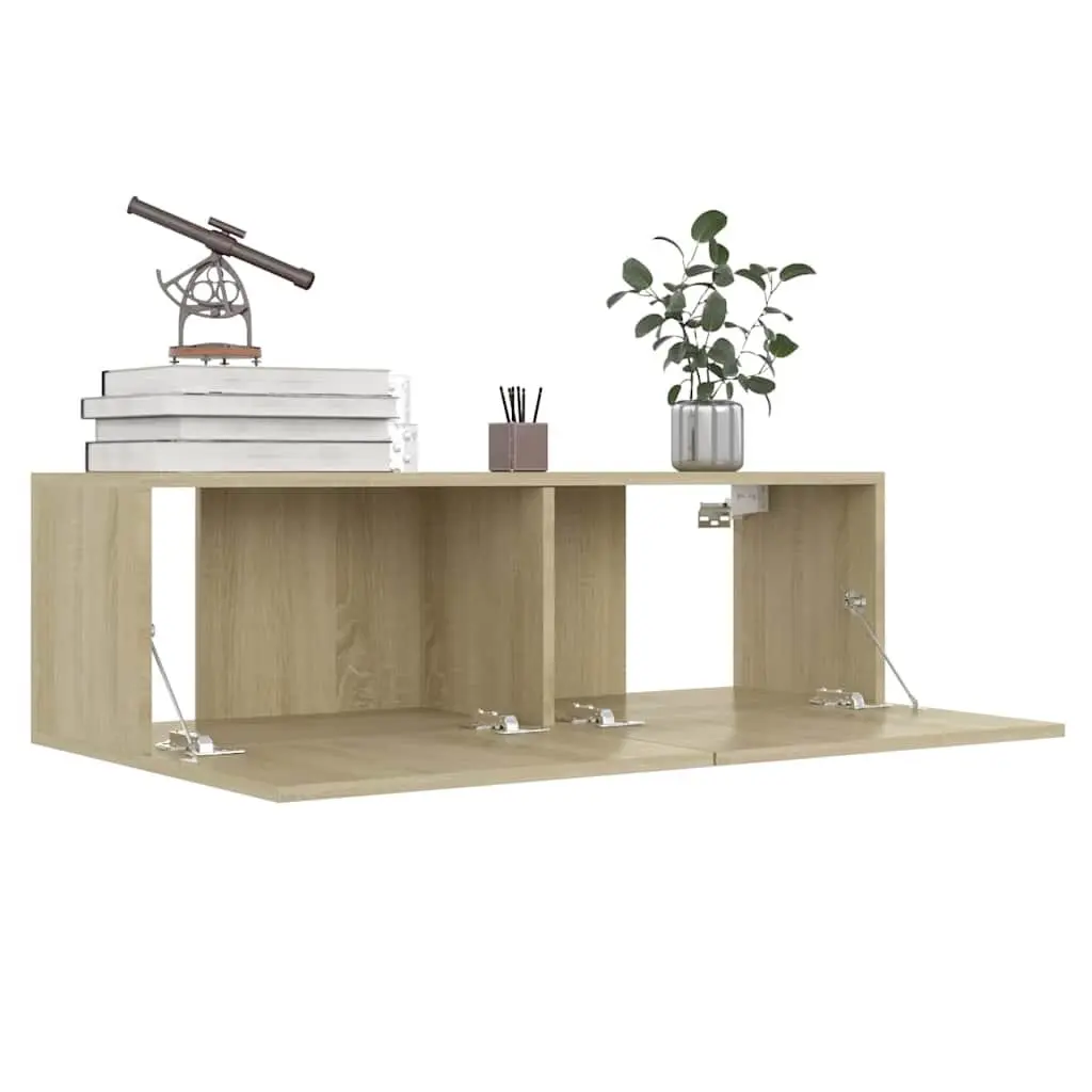 TV Cabinet Brown Wall-Mounted Living Room Media Stand 2 Storage Compartments