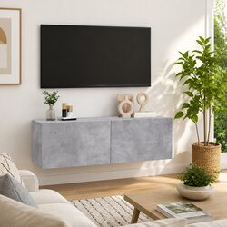 Wall-Mounted TV Cabinet Grey 100x30x30 cm Storage Unit Drop-Down Doors