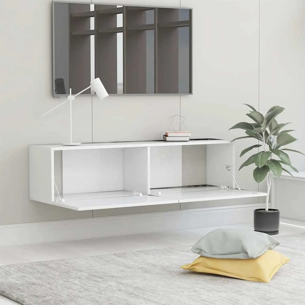 Wall-Mounted TV Cabinet 120x30x30 cm White Storage Unit Drop-Down Doors