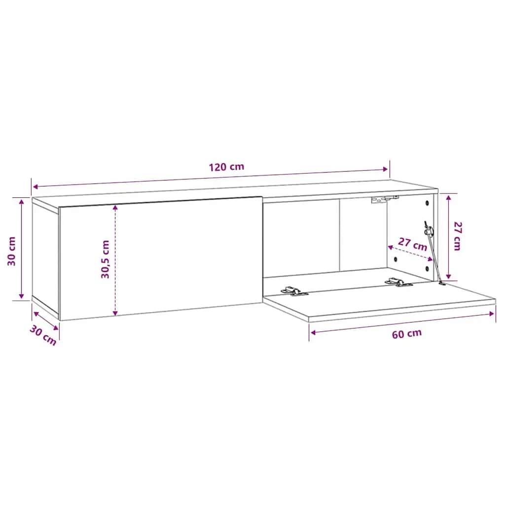 Wall-Mounted TV Cabinet 120x30x30 cm Brown Drop-Down Doors Storage Unit