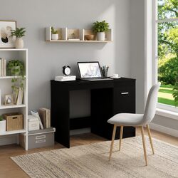 Sleek Black Writing Table with Integrated Cabinet