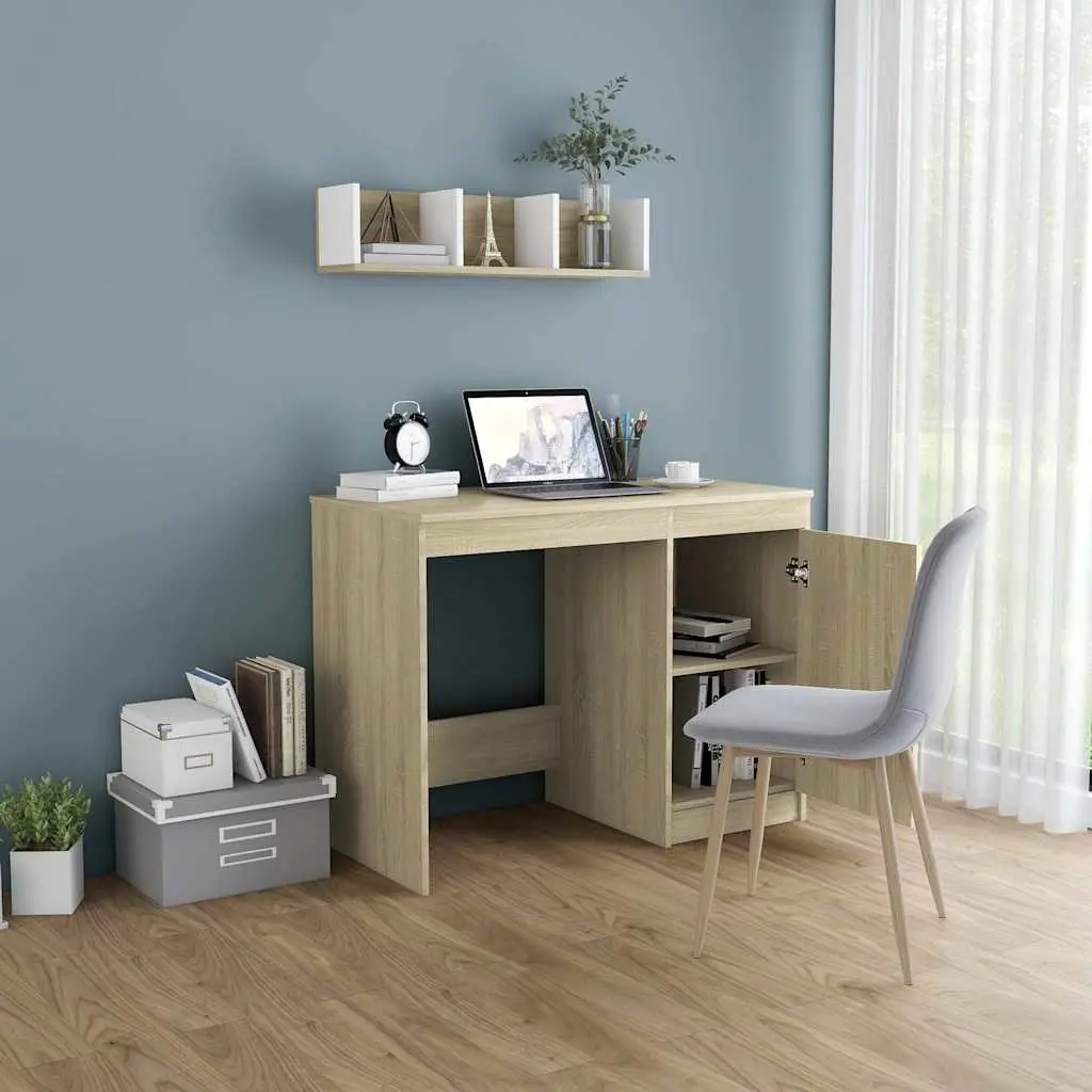 Office Desk 100 x 50 cm Brown Integrated Storage Cabinet Writing Table Study Workstation