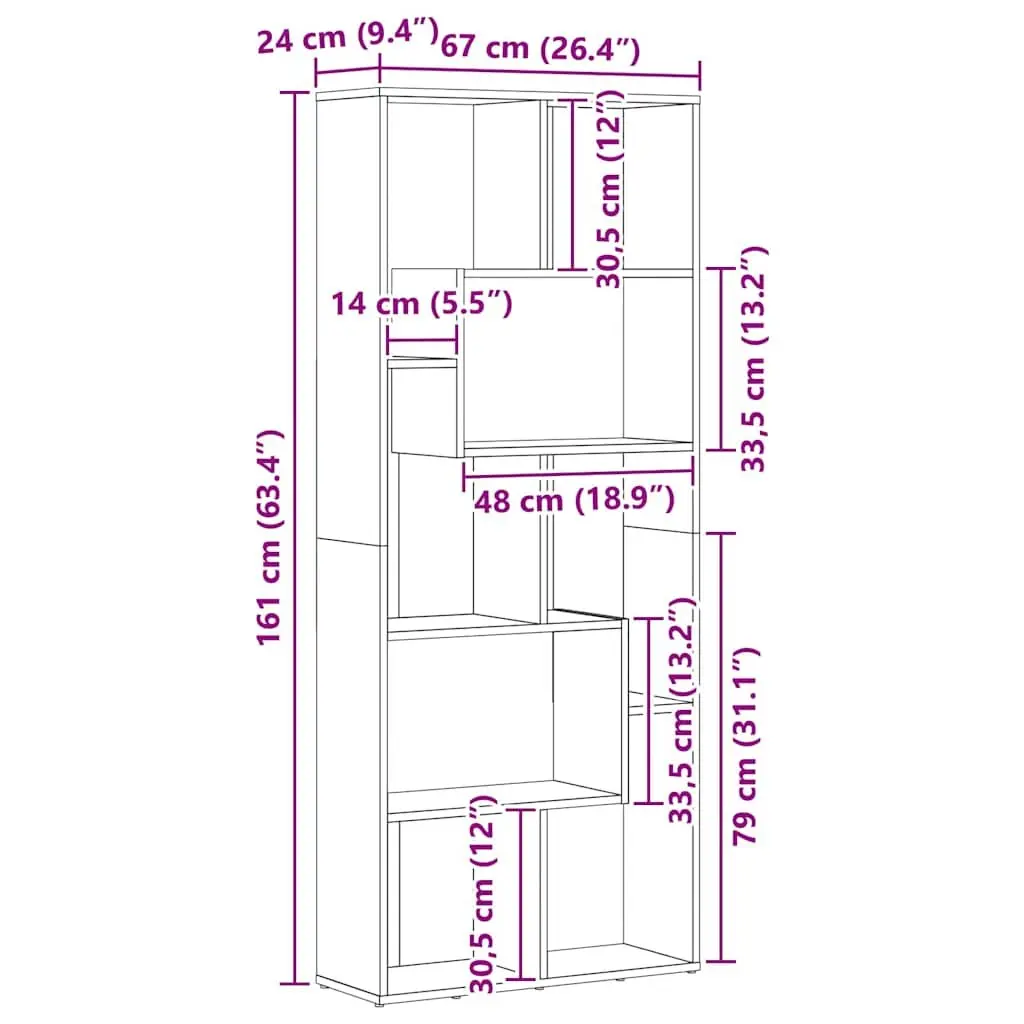 White Book Cabinet 67x24x161 cm Engineered Wood Storage Unit