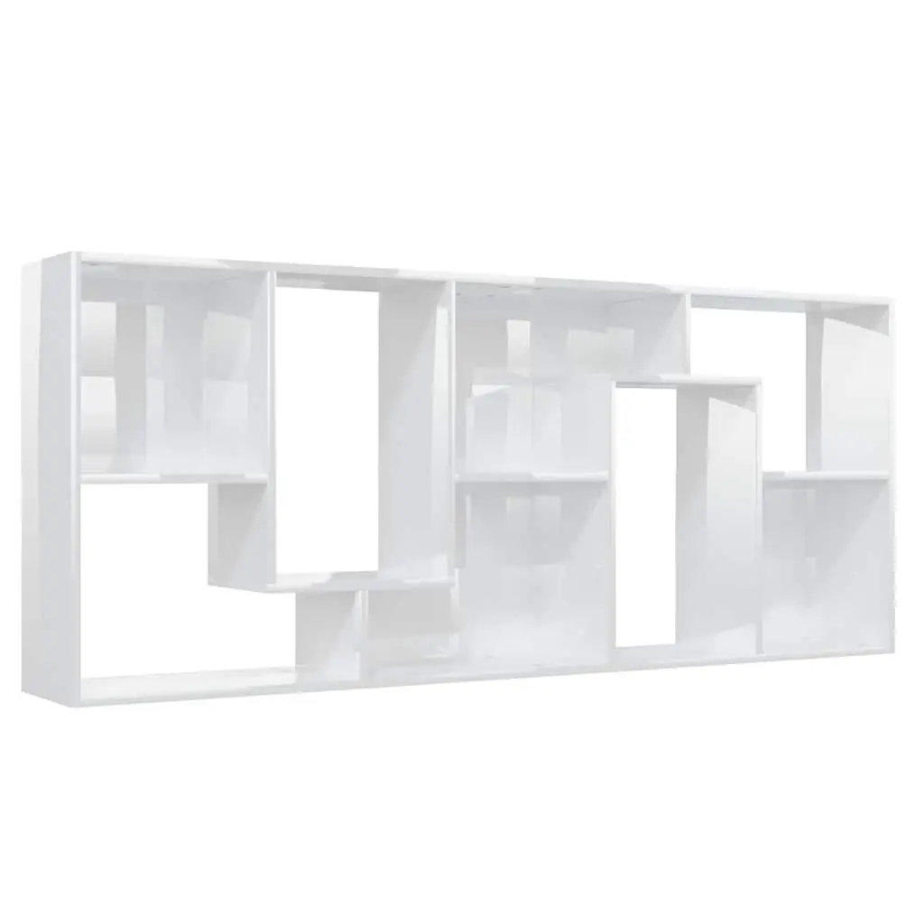 Book Cabinet 67x24x161cm High Gloss White Engineered Wood Storage Shelving Unit