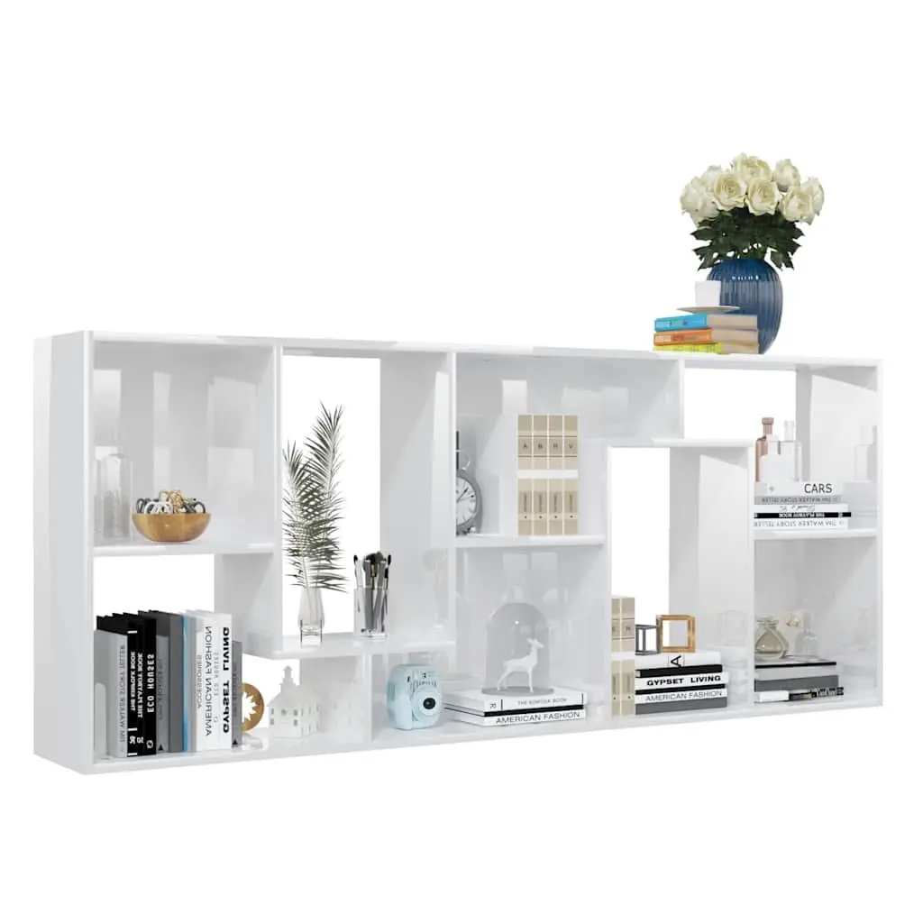Book Cabinet 67x24x161cm High Gloss White Engineered Wood Storage Shelving Unit