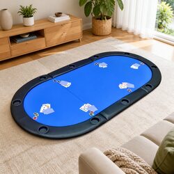 Poker Tabletop 10-Player Foldable Racetrack Blue Padded Playing Surface Cup