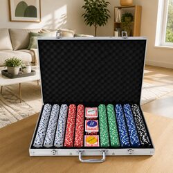 Poker Set 1000 Chips Casino Dice Cards Buttons Gaming Aluminium Case