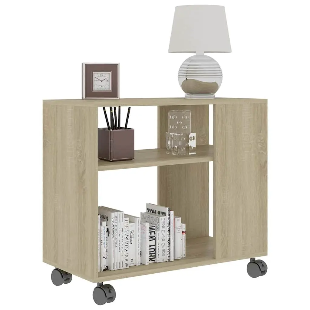End Table with Wheels Engineered Wood Accent Side Table for Living Room
