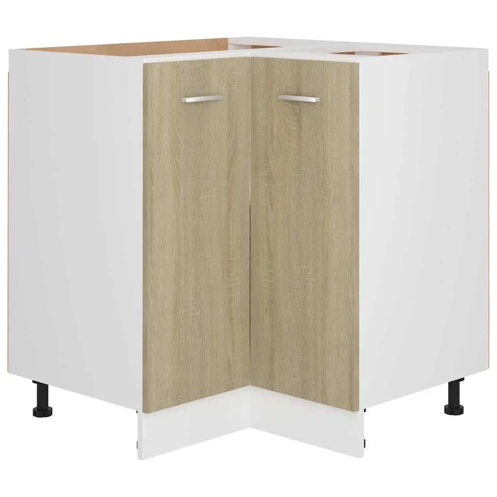Corner Bottom Cabinet 75.5x81.5 Brown Engineered Wood Two Shelves Two Doors