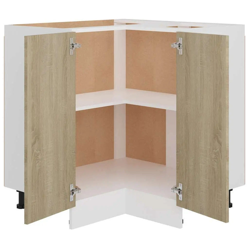 Corner Bottom Cabinet 75.5x81.5 Brown Engineered Wood Two Shelves Two Doors
