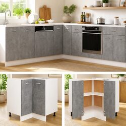 Corner Bottom Kitchen Cabinet Grey Storage Unit with Shelves and Doors