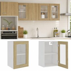 Hanging Glass Cabinet Kitchen Storage Organizer Brown Shelves Engineered Wood