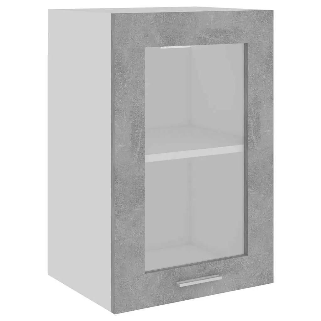 Hanging Glass Kitchen Cabinet 40x31x60cm Grey Engineered Wood Two Shelves Wall Hanging