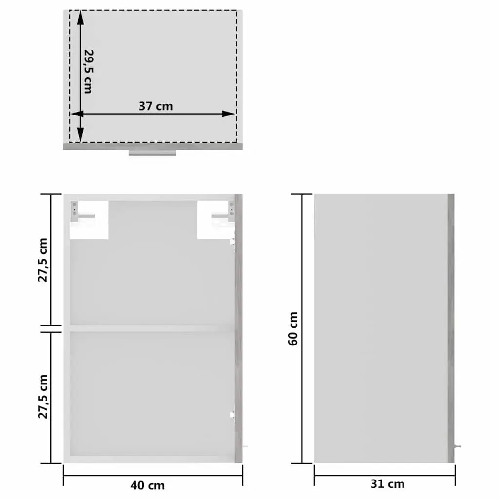 Hanging Glass Kitchen Cabinet 40x31x60cm Grey Engineered Wood Two Shelves Wall Hanging