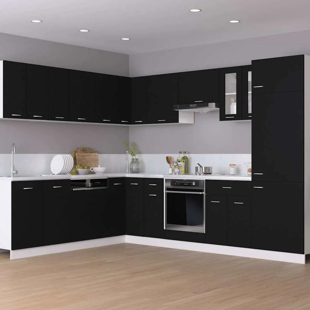 Hanging Glass Kitchen Cabinet Black Wall Mounted Two Doors Two Shelves