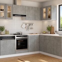 Hanging Glass Cabinet Wall Mounted Kitchen Storage Concrete Grey Engineered Wood