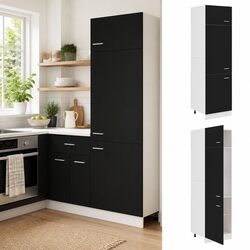 Kitchen Refrigerator Cabinet Storage Black 4 Shelf Doors Cupboard Organiser