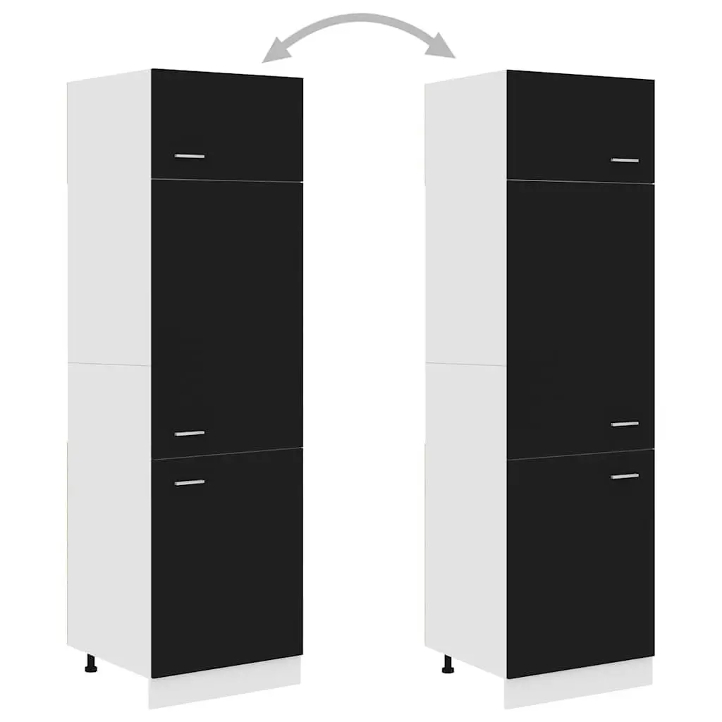 Refrigerator Cabinet Black 60x57x207 cm Kitchen Storage Cupboard 3 Doors 4 Shelves