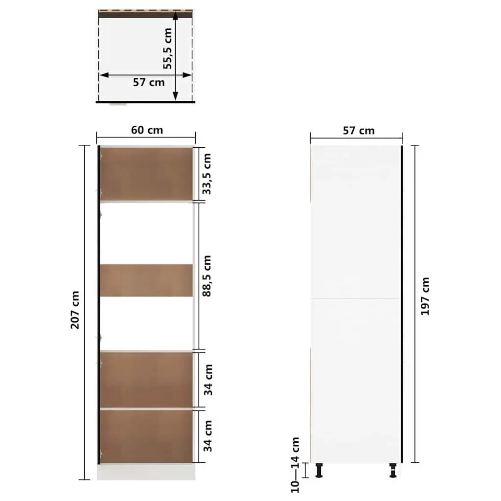 Refrigerator Cabinet Black 60x57x207 cm Kitchen Storage Cupboard 3 Doors 4 Shelves