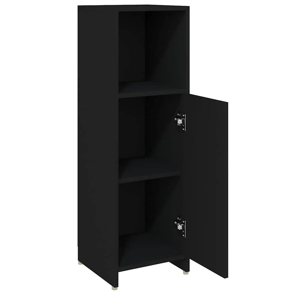 Bathroom Cabinet Black 30x30x95 cm Storage Cupboard with 3 Compartments and 1 Door
