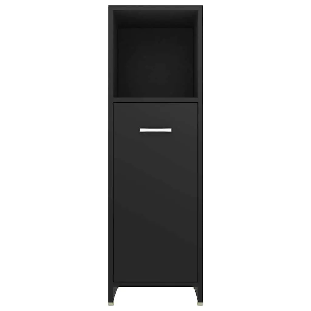 Bathroom Cabinet Black 30x30x95 cm Storage Cupboard with 3 Compartments and 1 Door