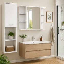 Bathroom Mirror Cabinet White Wall Mounted Storage Vanity Unit Engineered Wood
