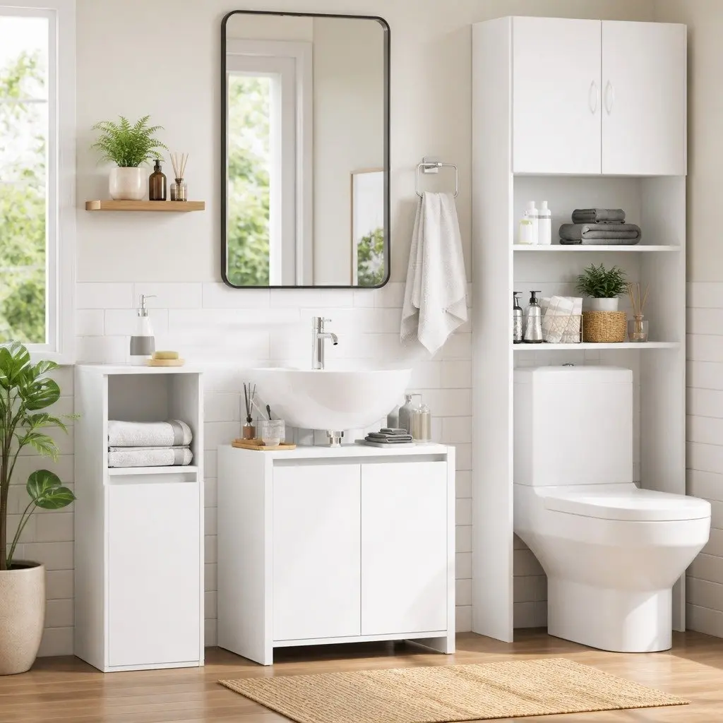 Bathroom Cabinet 60x33x61 cm White Engineered Wood 2 Door Storage Cupboard