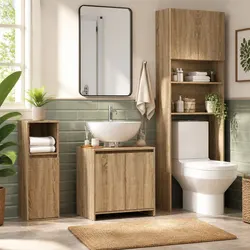 Stylish Bathroom Storage Cabinet in Brown Wood