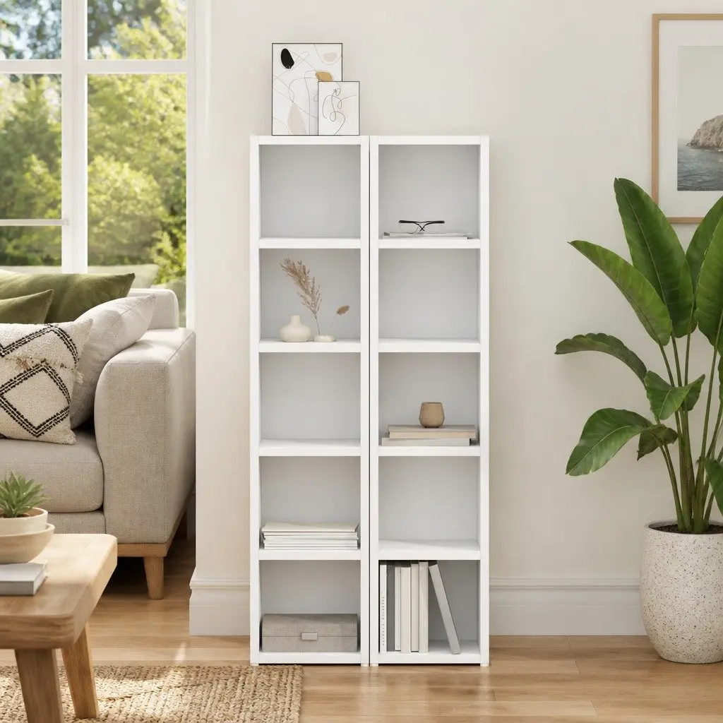 CD Storage Cabinet 2 pcs White Tall Slim Media Organizer Engineered Wood