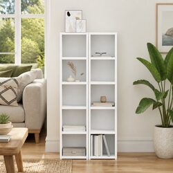 CD Storage Cabinet 2 pcs White Media Organizer Engineered Wood Tall Slim