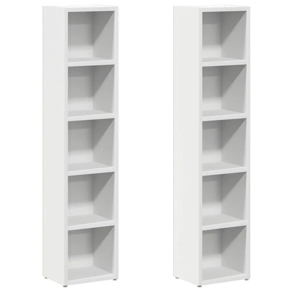 CD Storage Cabinet 2 pcs White Tall Slim Media Organizer Engineered Wood
