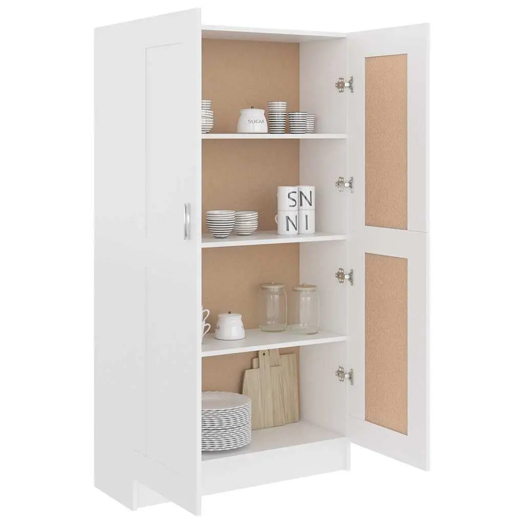 White Book Cabinet Storage Unit 4 Compartments 2 Doors Engineered Wood Shelving