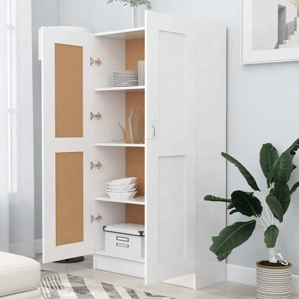 White Book Cabinet Storage Unit 4 Compartments 2 Doors Engineered Wood Shelving