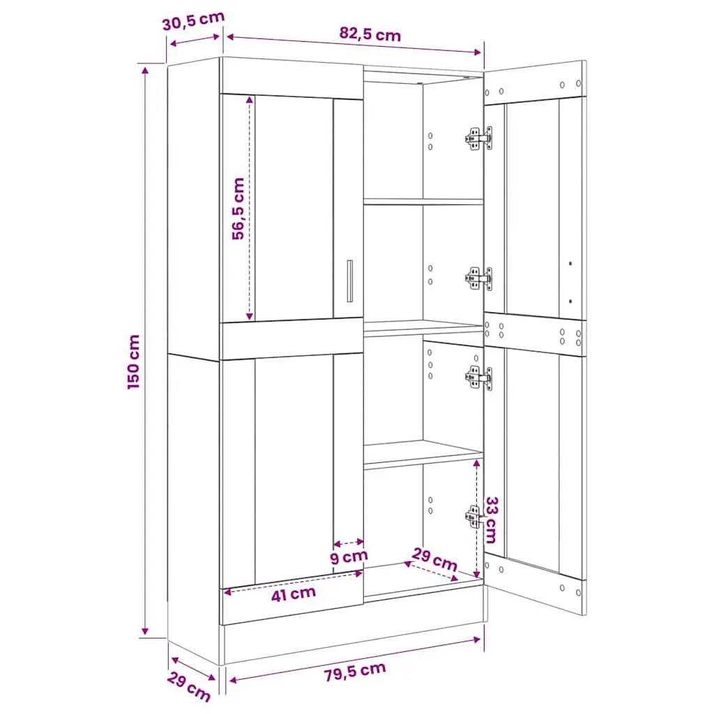 White Book Cabinet Storage Unit 4 Compartments 2 Doors Engineered Wood Shelving