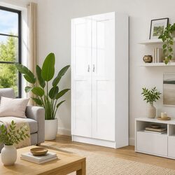 White Book Cabinet 5-Shelf Storage Unit with Doors Engineered Wood Bookcase