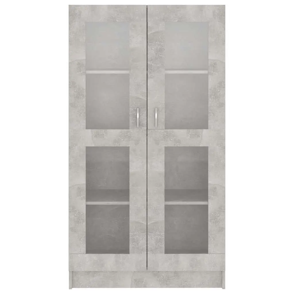 Engineered Wood Vitrine Cabinet Grey 4 Compartment Storage Bookshelf with 2 Doors