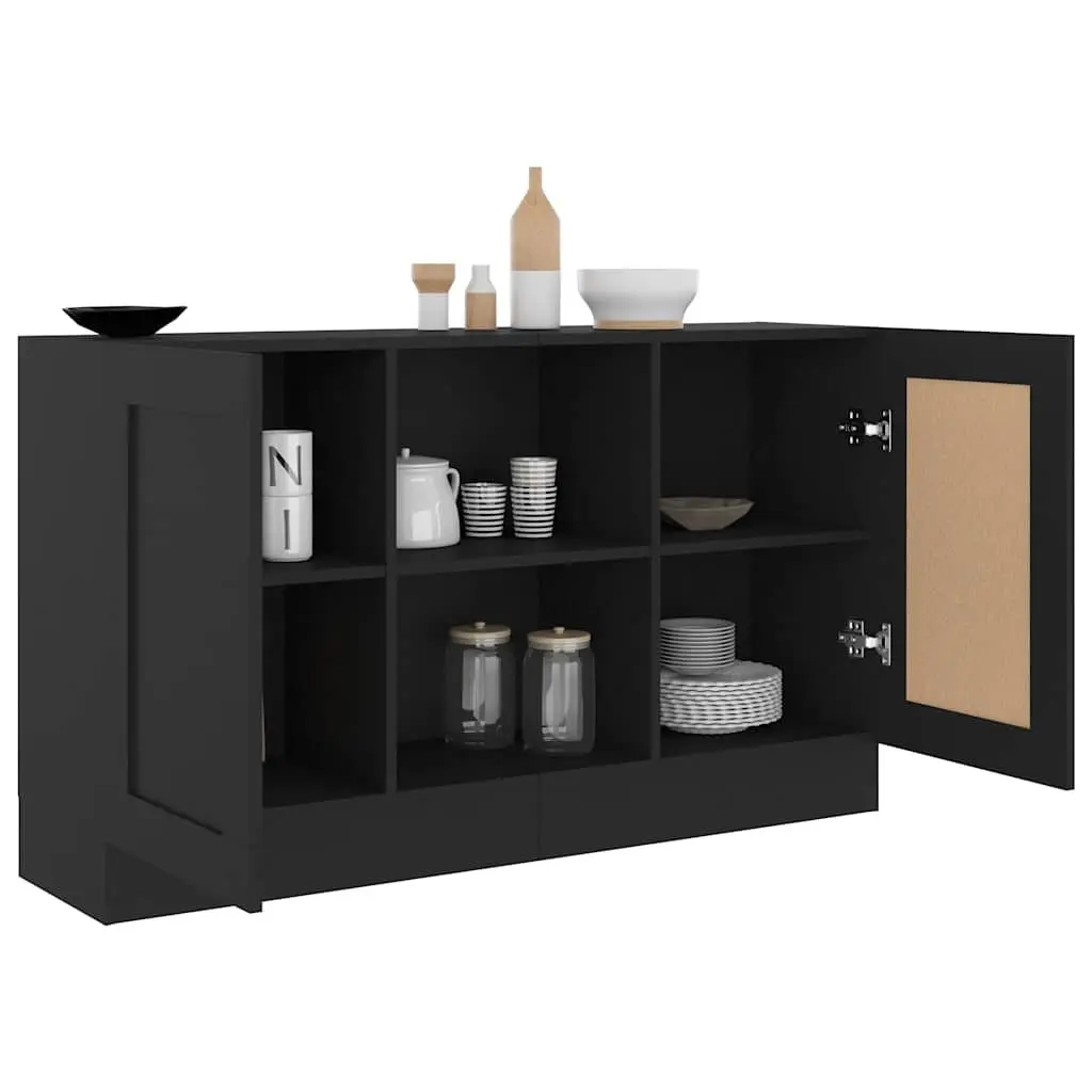 Black Sideboard Storage Cabinet 120x30.5x70cm 2 Door 2 Compartment Engineered Wood