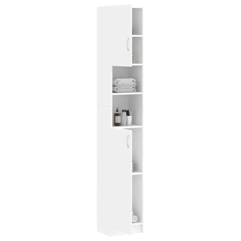 Bathroom Storage Cabinet White Tall Cupboard 4 Shelves with Doors 2 Open Shelves