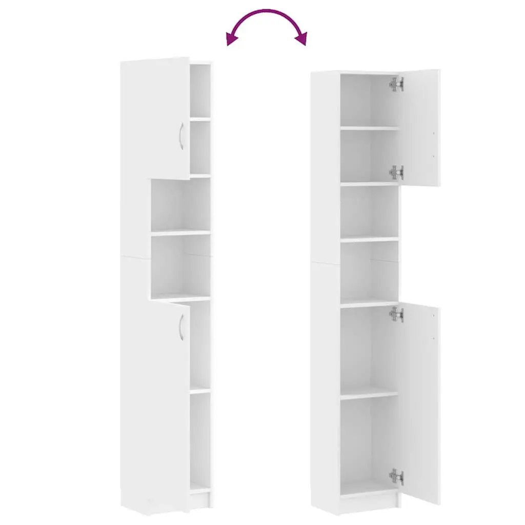 Bathroom Storage Cabinet White Tall Cupboard 4 Shelves with Doors 2 Open Shelves